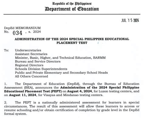 RESULT OF THE SPECIAL PHILIPPINE EDUCATIONAL .